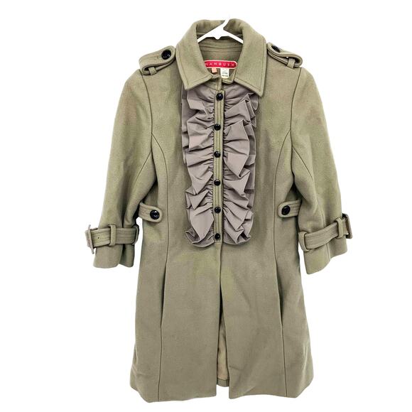Manoush Anthropologie Gray Wool Coat Ruffle Neckline Size 2 - Picture 2 of 12